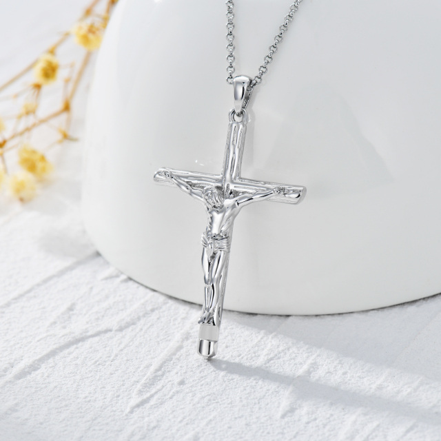 Sterling Silver Cross Jesus Crucifix Whistle Pendant Necklace for Men-3