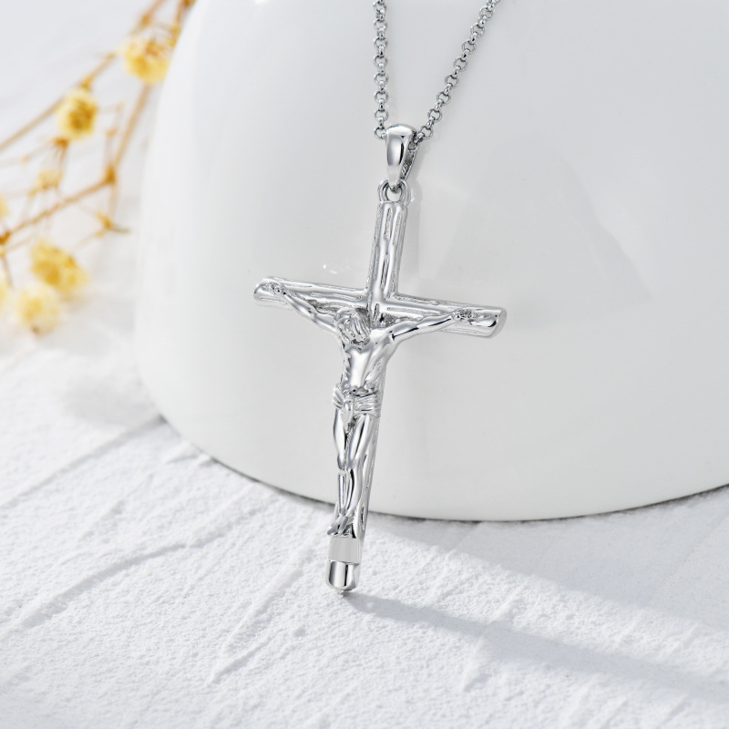 Colar com pingente de apito de crucifixo de Jesus em prata esterlina para homens-3