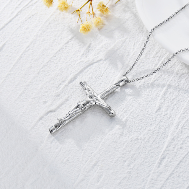 Halskette mit Pfeifenanhänger aus Sterlingsilber mit Kreuz und Jesus-Kruzifix für Herren-4