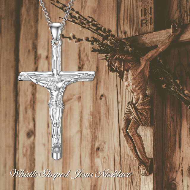 Sterling Silver Cross Jesus Crucifix Whistle Pendant Necklace for Men-6