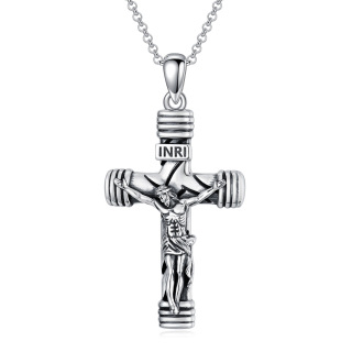 Sterling Silver Cross & Jesus Pendant Necklace for Men-3