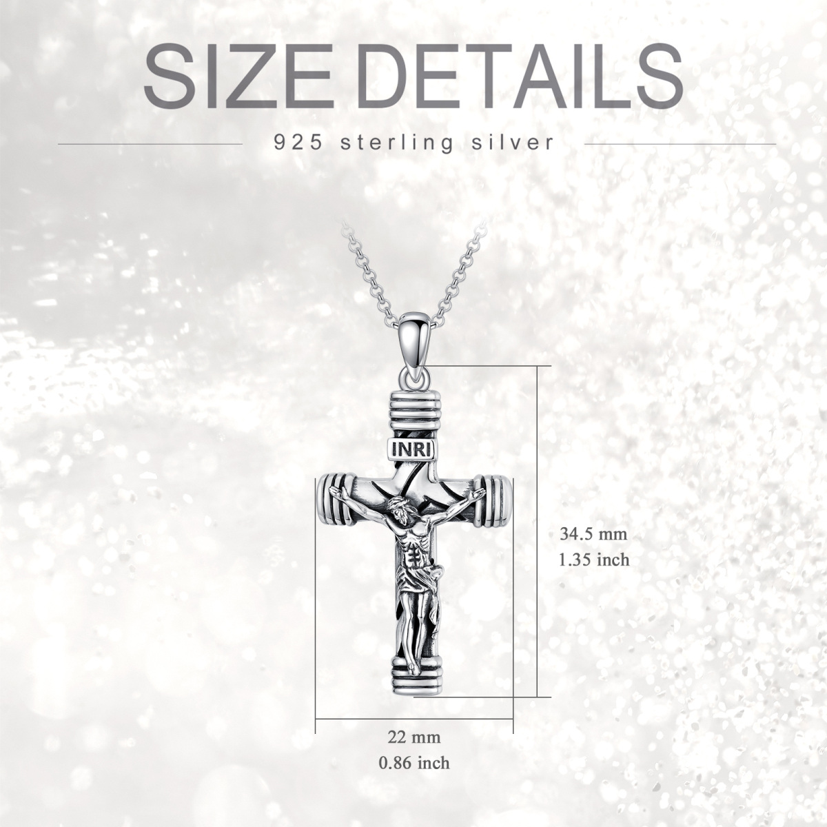 Sterling Silver Cross & Jesus Pendant Necklace for Men-5