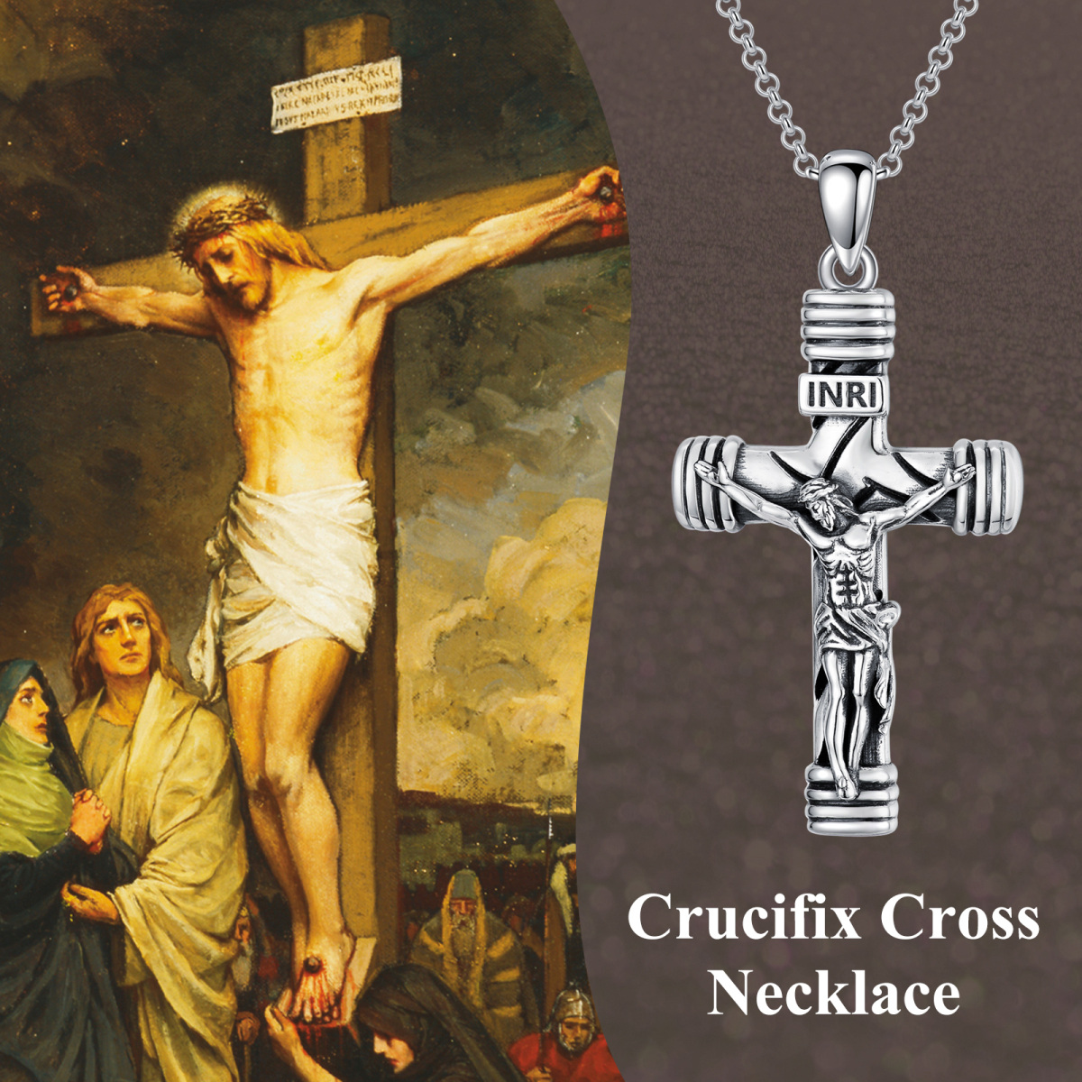 Cruz de plata de ley y Jesús colgante collar para hombres-6