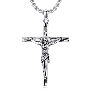 Sterling Silver Cross & Jesus Pendant Necklace for Men-19