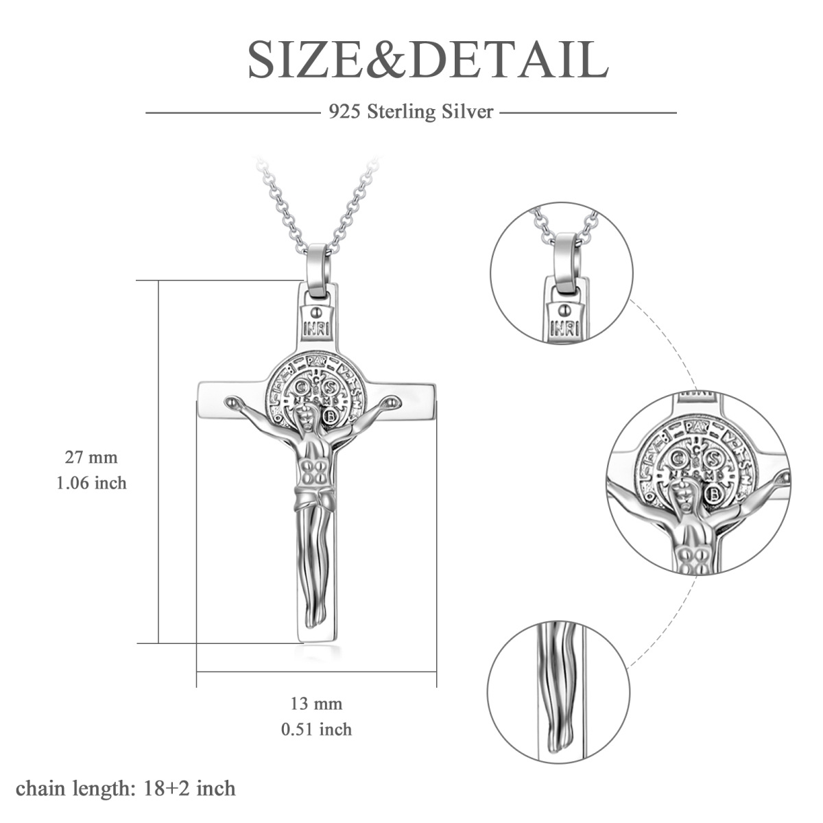 Collier en argent sterling avec croix et pendentif Jésus pour hommes-5