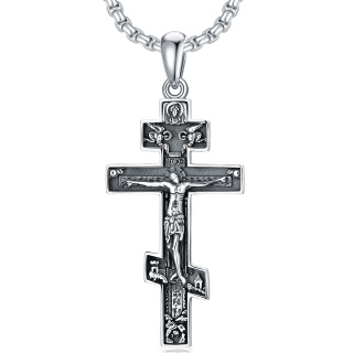 Sterling Silver Cross Jesus Pendant Necklace for Men-22