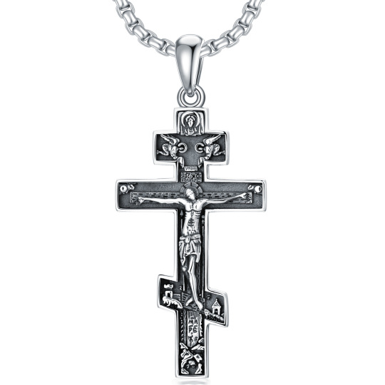 Collana con ciondolo a forma di croce di Gesù in argento sterling per uomo