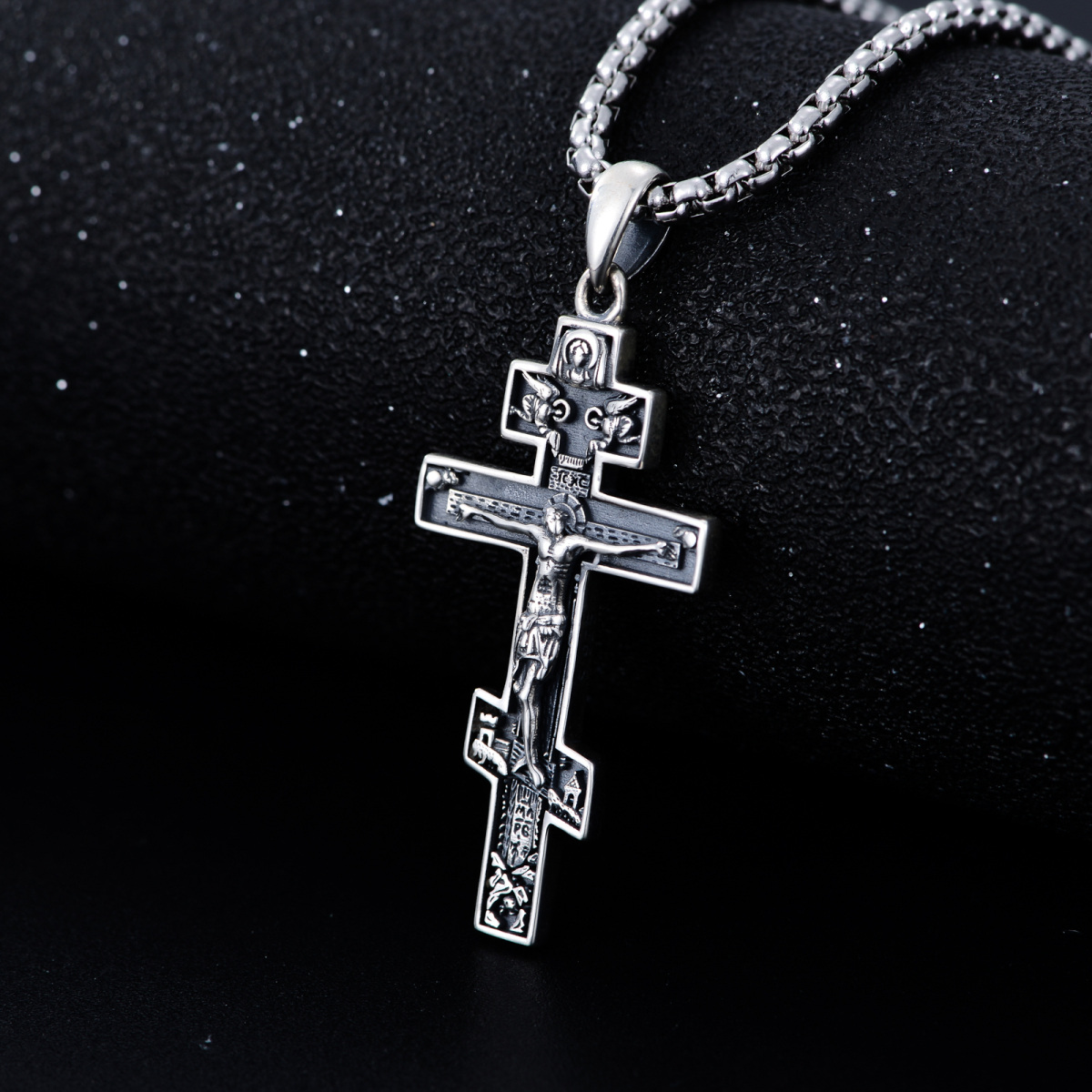 Sterling Silver Cross Jesus Pendant Necklace for Men-4