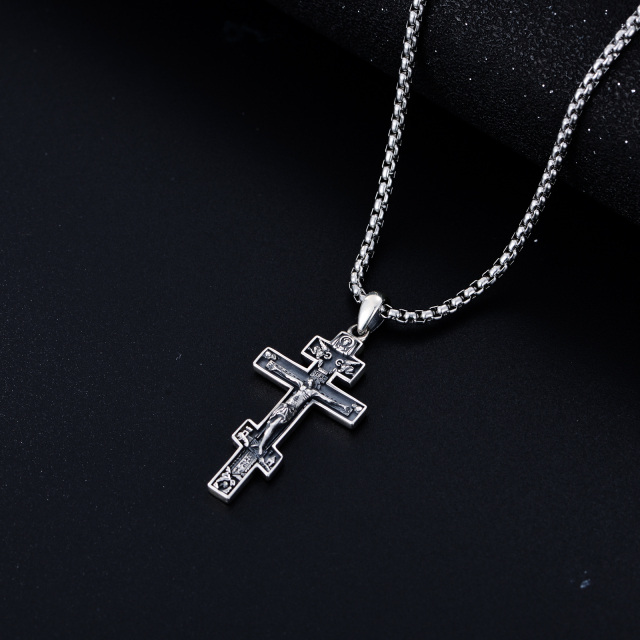 Sterling Silver Cross Jesus Pendant Necklace for Men-5