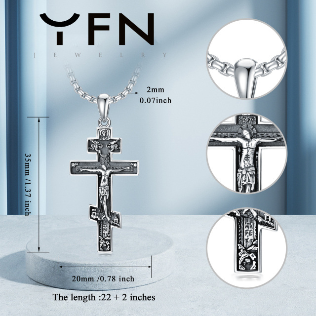 Sterling Silver Cross Jesus Pendant Necklace for Men-6