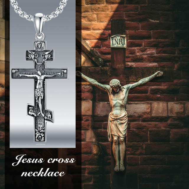 Sterling Silver Cross Jesus Pendant Necklace for Men-7