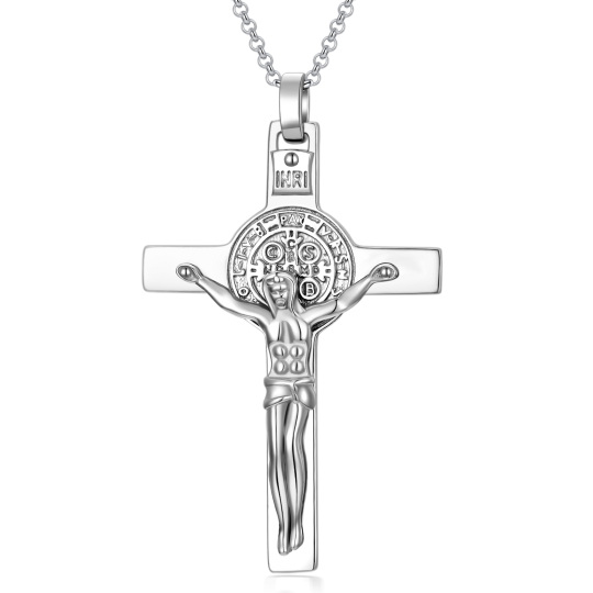 Collier en argent sterling avec croix et pendentif Jésus pour hommes-1