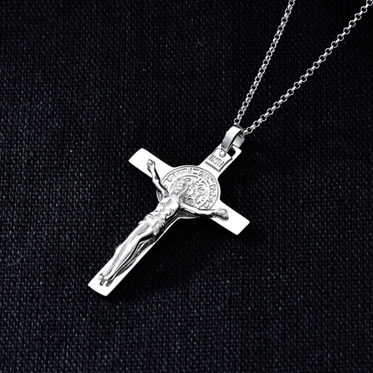 Collier en argent sterling avec croix et pendentif Jésus pour hommes-3