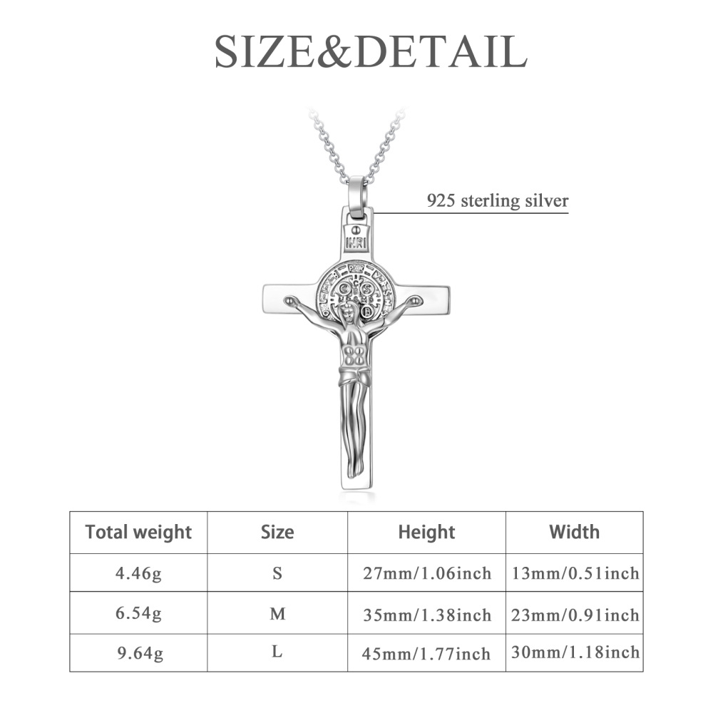 Collana con ciondolo a forma di croce e Gesù in argento sterling per uomo-5