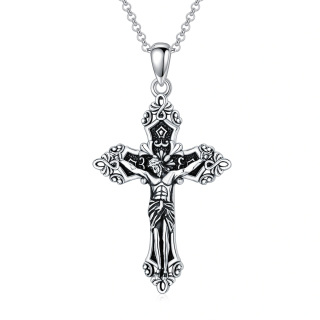 Sterling Silver Cross & Jesus Pendant Necklace with Rolo Chain-38