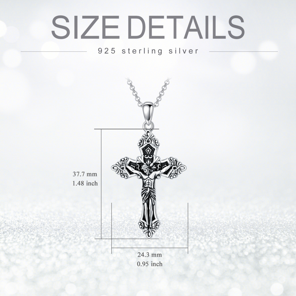Sterling Zilveren Kruis & Jezus Hanger Halsketting met Rolo Ketting-5
