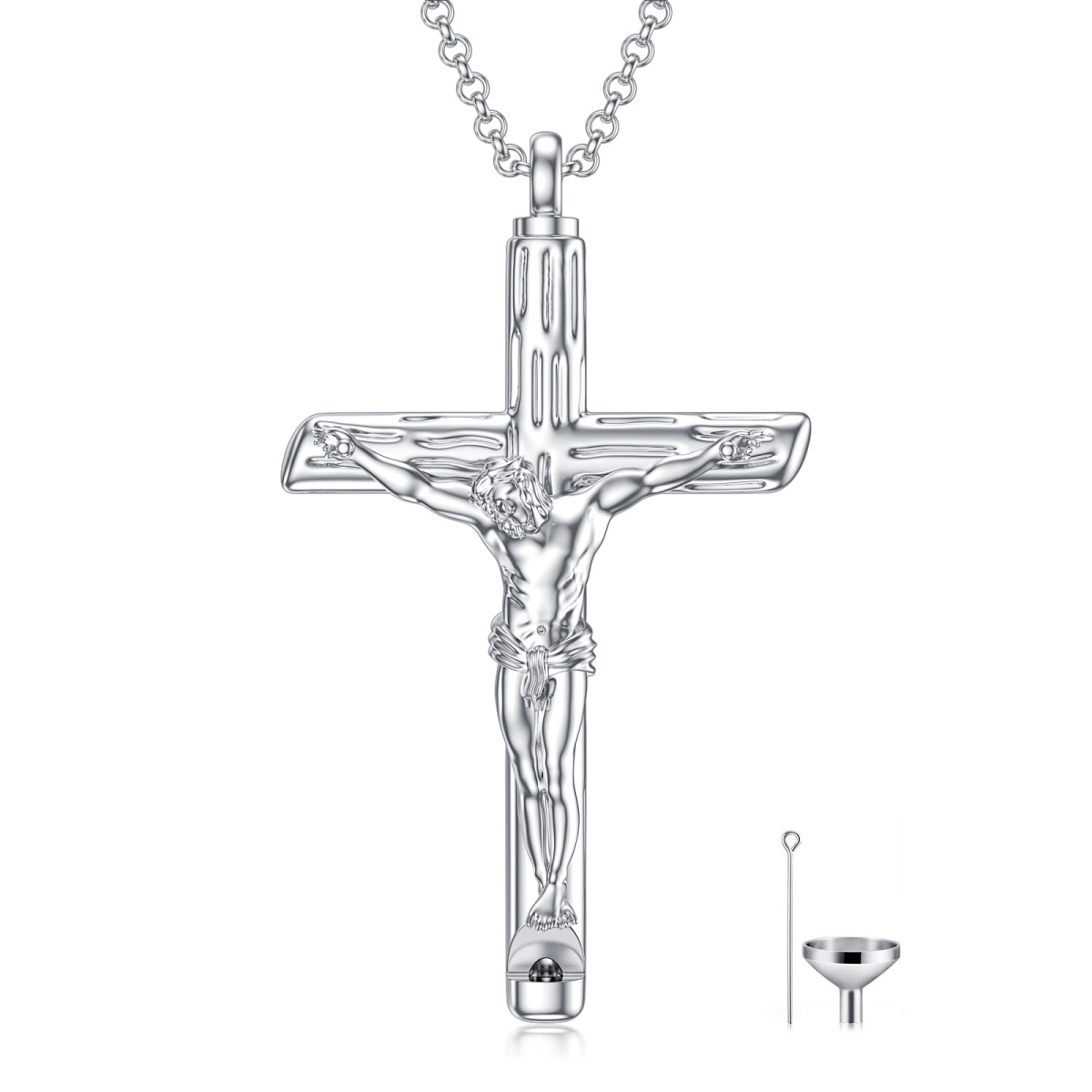 Sterling Silver Cross Jesus Urn Necklace For Ashes For Men-1