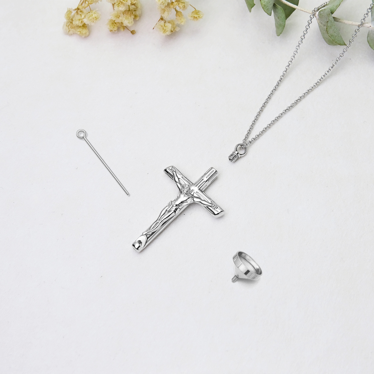 Sterling Silver Cross Jesus Urn Necklace For Ashes For Men-4