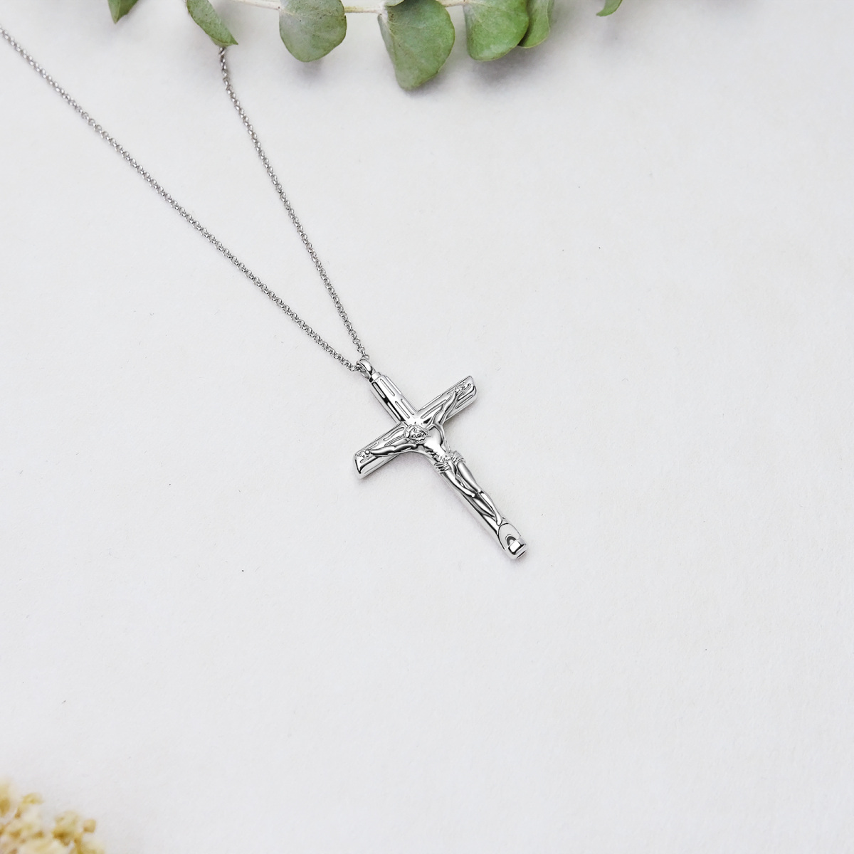 Sterling Silver Cross Jesus Urn Necklace For Ashes For Men-5