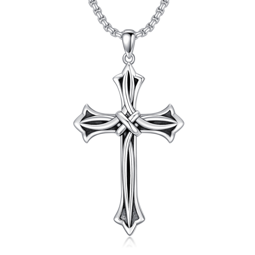 Sterling Silver Cross Knot Pendant Necklace for Men-1