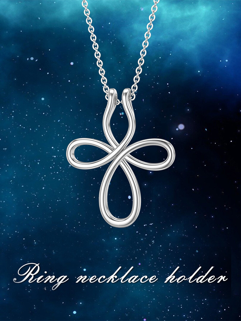Sterling Silver Cross Knot & Ring Holder Pendant Necklace-2