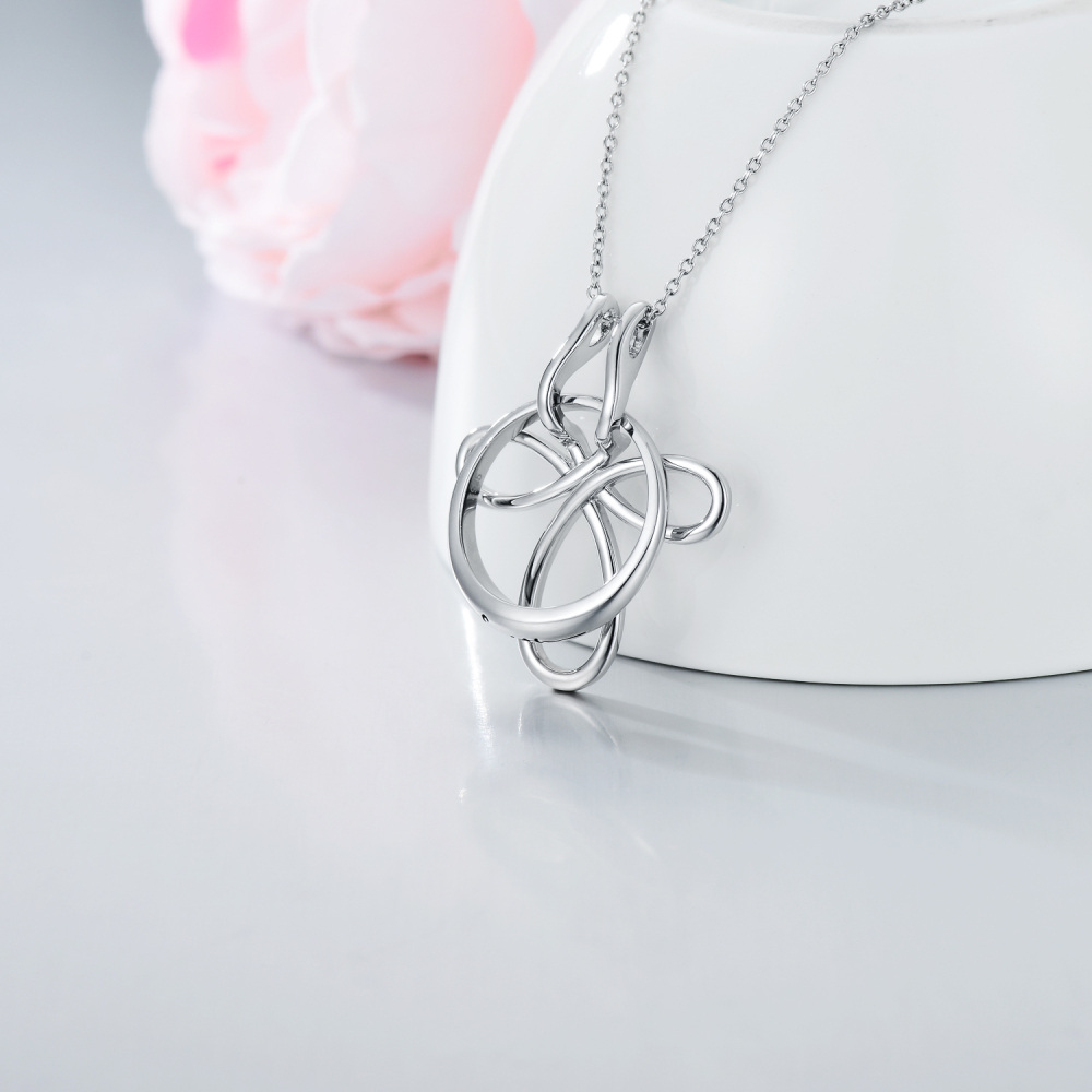 Sterling Silver Cross Knot & Ring Holder Pendant Necklace-3