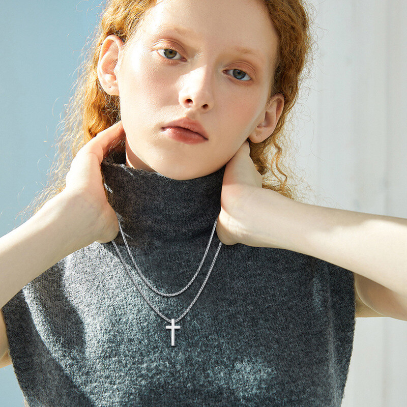 Sterling Silver Cross Layered Necklace-3