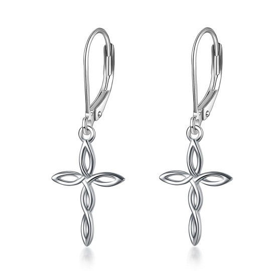 Sterling Silver Cross Lever-back Earrings