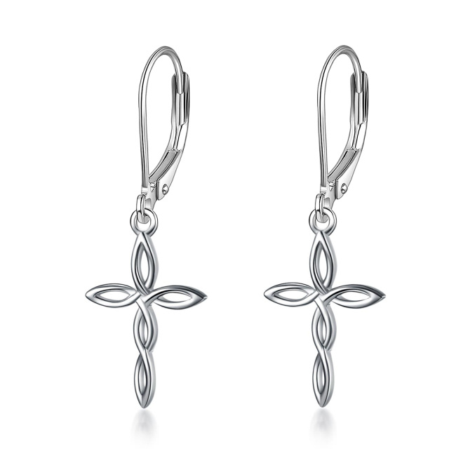 Sterling Silver Cross Lever-back Earrings-1