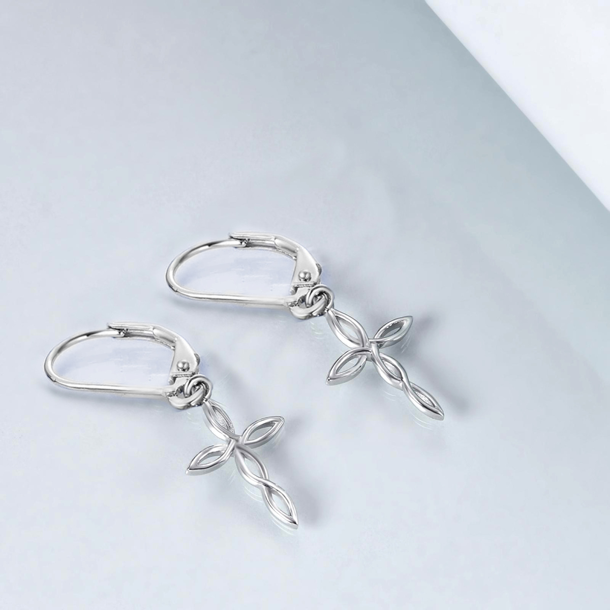 Boucles d'oreilles en argent sterling avec croix à levier-3