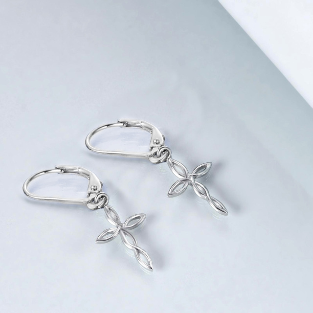 Sterling Silver Cross Lever-back Earrings-3