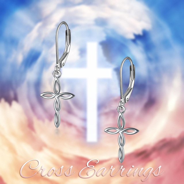 Sterling Silver Cross Lever-back Earrings-4