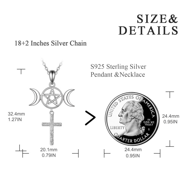 Sterling Silber Kreuz & Mond & Dreieck Anhänger Halskette-6