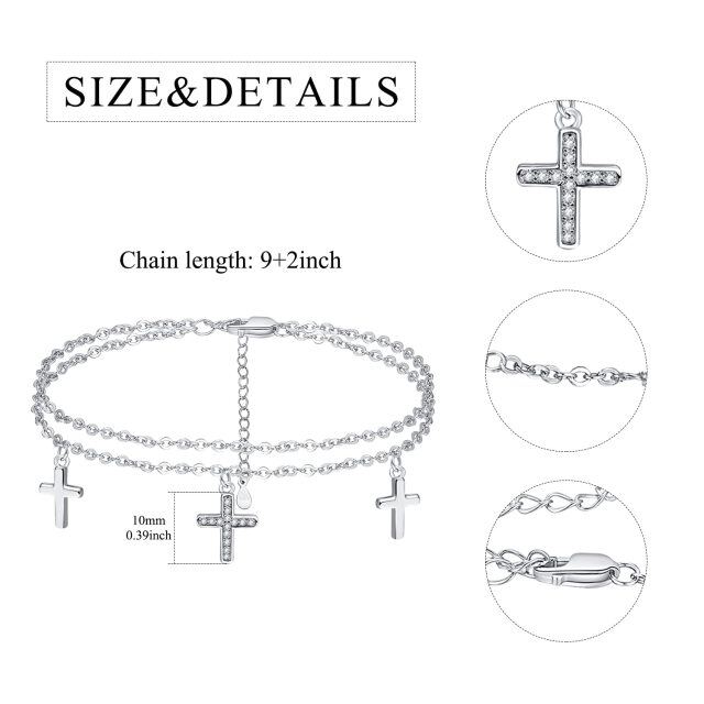 Sterling Silver Cubic Zirconia Cross Multi-layered Anklet-5