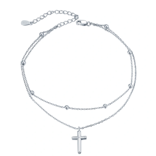 Sterling Silver Cross Multi-layered Charm Anklet for Women-57