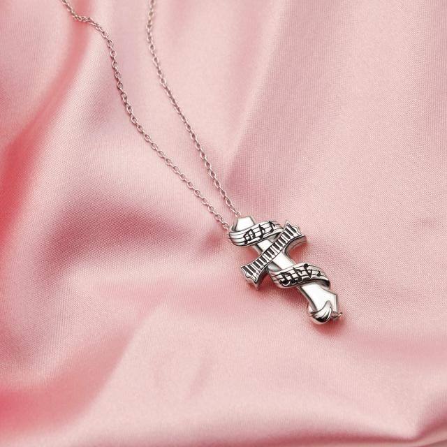 Sterling Silver Cross With Music Symbol With Piano Urn Necklace For Ashes For Women-3