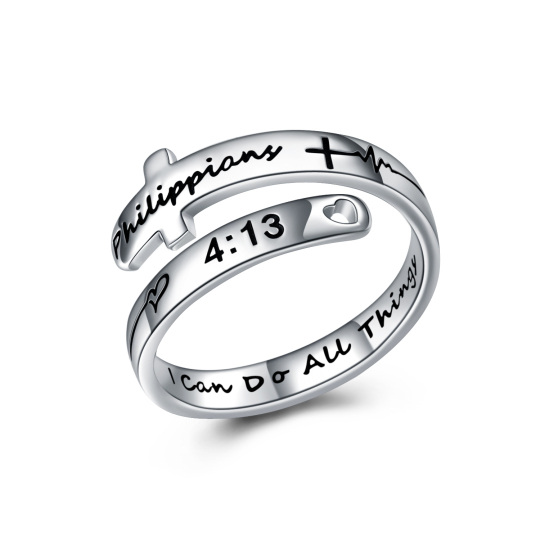 Anello aperto con croce in argento sterling