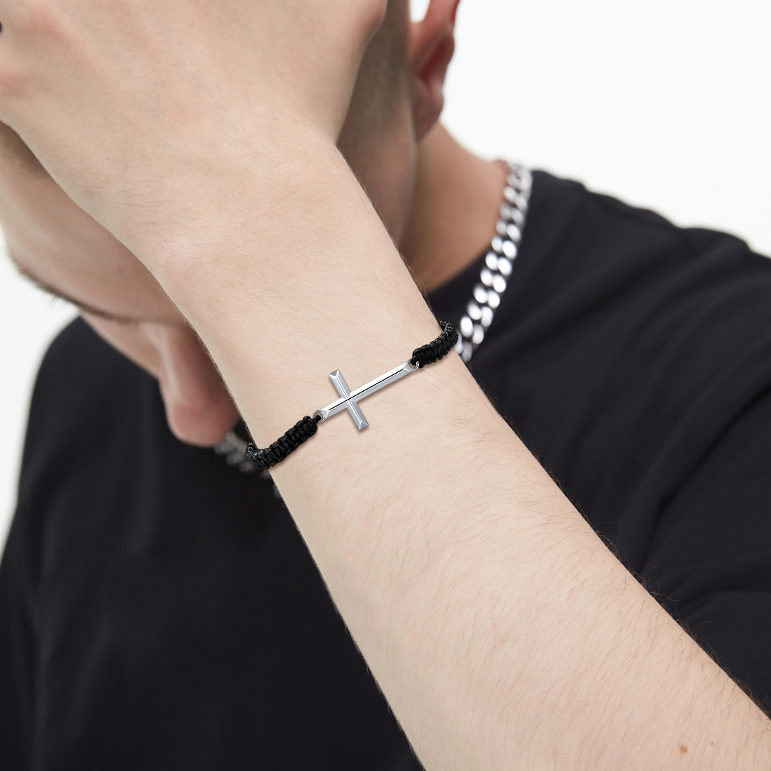 Sterling zilveren kruis hanger armband voor mannen-2