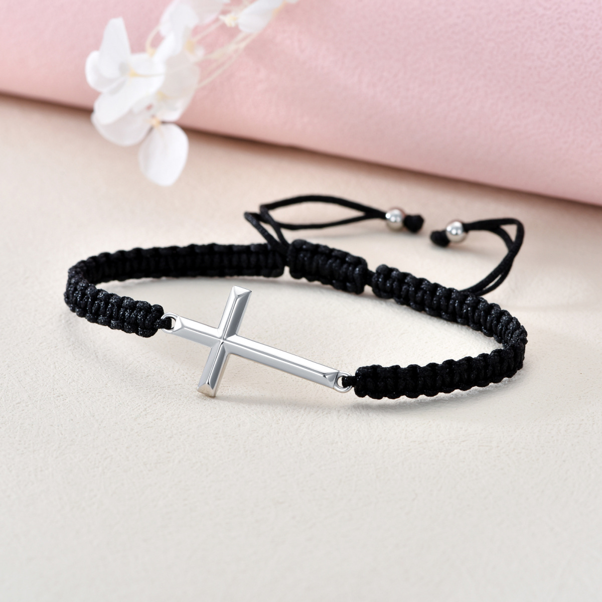 Sterling Silver Cross Pendant Bracelet for Men-3