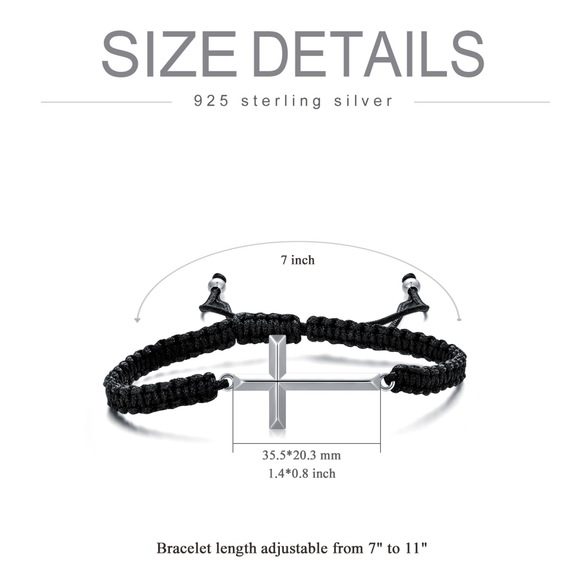 Sterling Silver Cross Pendant Bracelet for Men-5