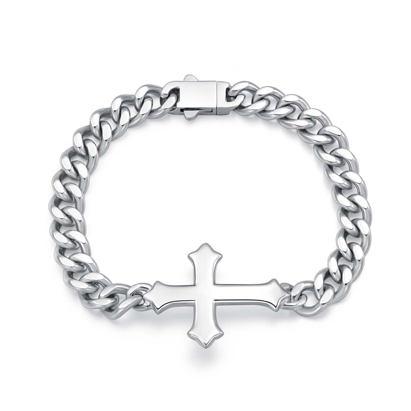 Sterlingsilber-Charm-Armband mit Panzerkettenkreuz und Kreuz für Herren