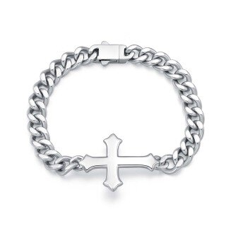 Sterling Silver Cross Pendant Bracelet for Men-14