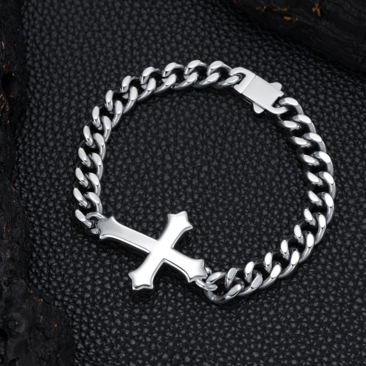 Bracciale con ciondolo a croce in argento sterling per uomo-4