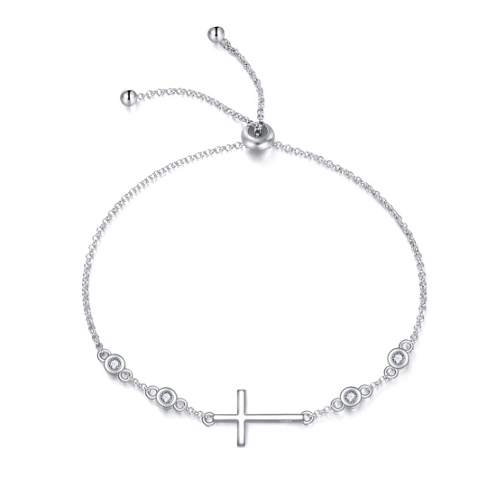 Sterling Silver Cubic Zirconia Cross Pendant Bracelet