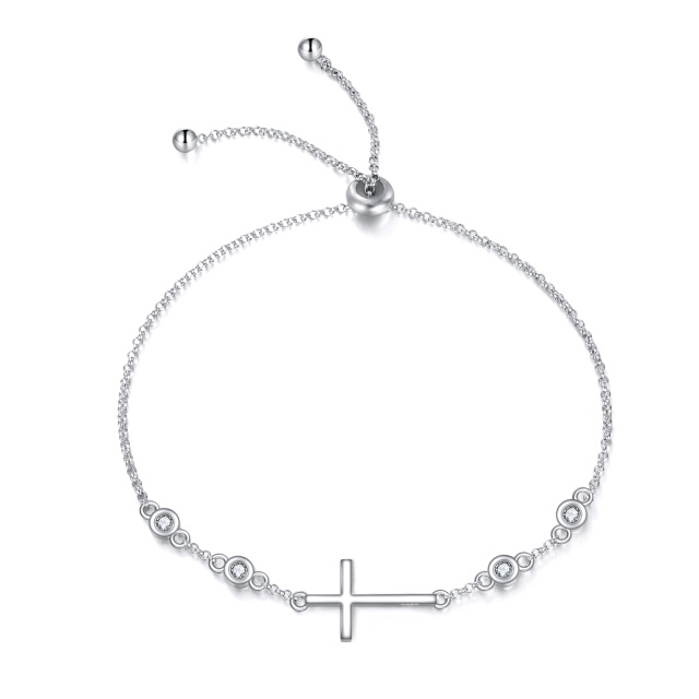 Sterling Silver Cubic Zirconia Cross Pendant Bracelet-1