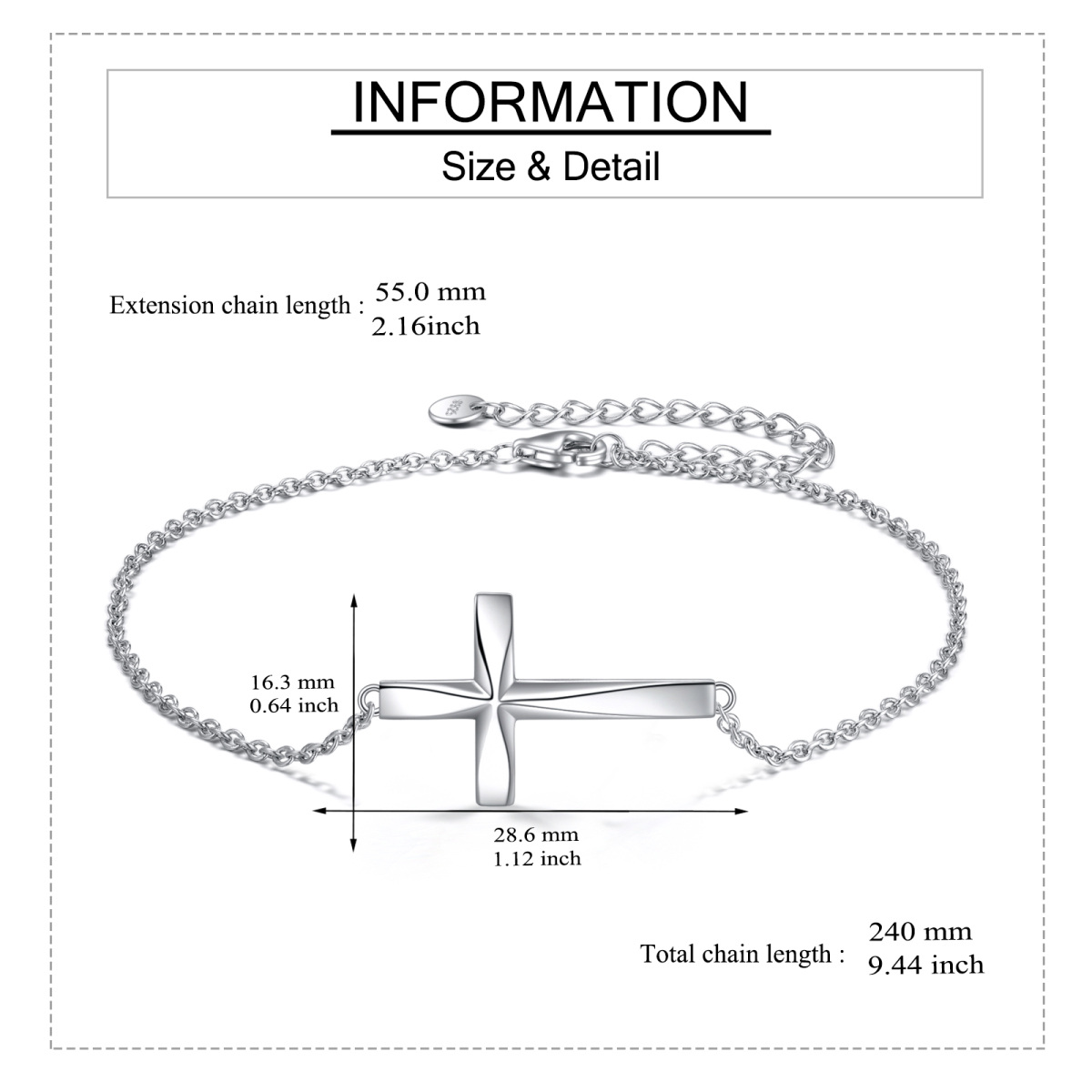 Bracelet en argent sterling avec pendentif en forme de croix-6