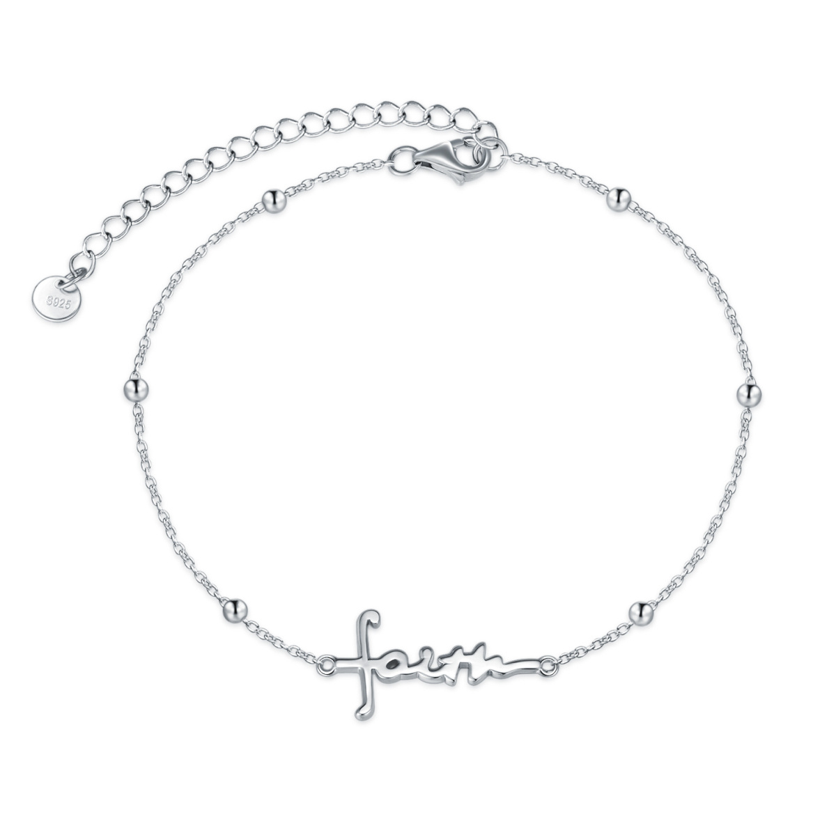 Pulsera Colgante Cruz de Plata de Ley con Palabra Grabada-1