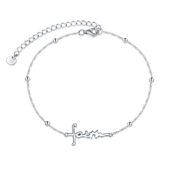 Bracciale con ciondolo a forma di croce in argento sterling con parola incisa