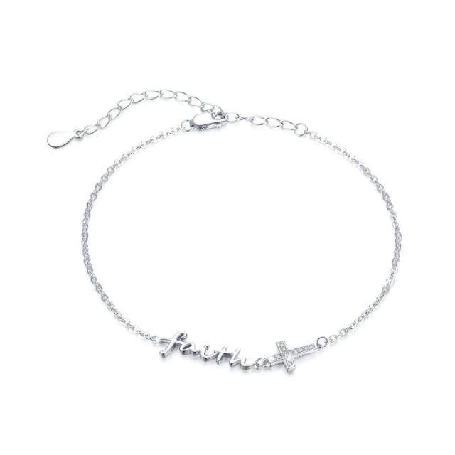 Sterling zilveren cubic zirkonia kruis hanger armband met gegraveerd woord-1