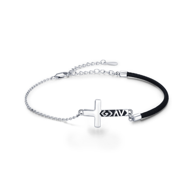 Bracciale con pendente a croce in argento sterling con zirconi cubici-1